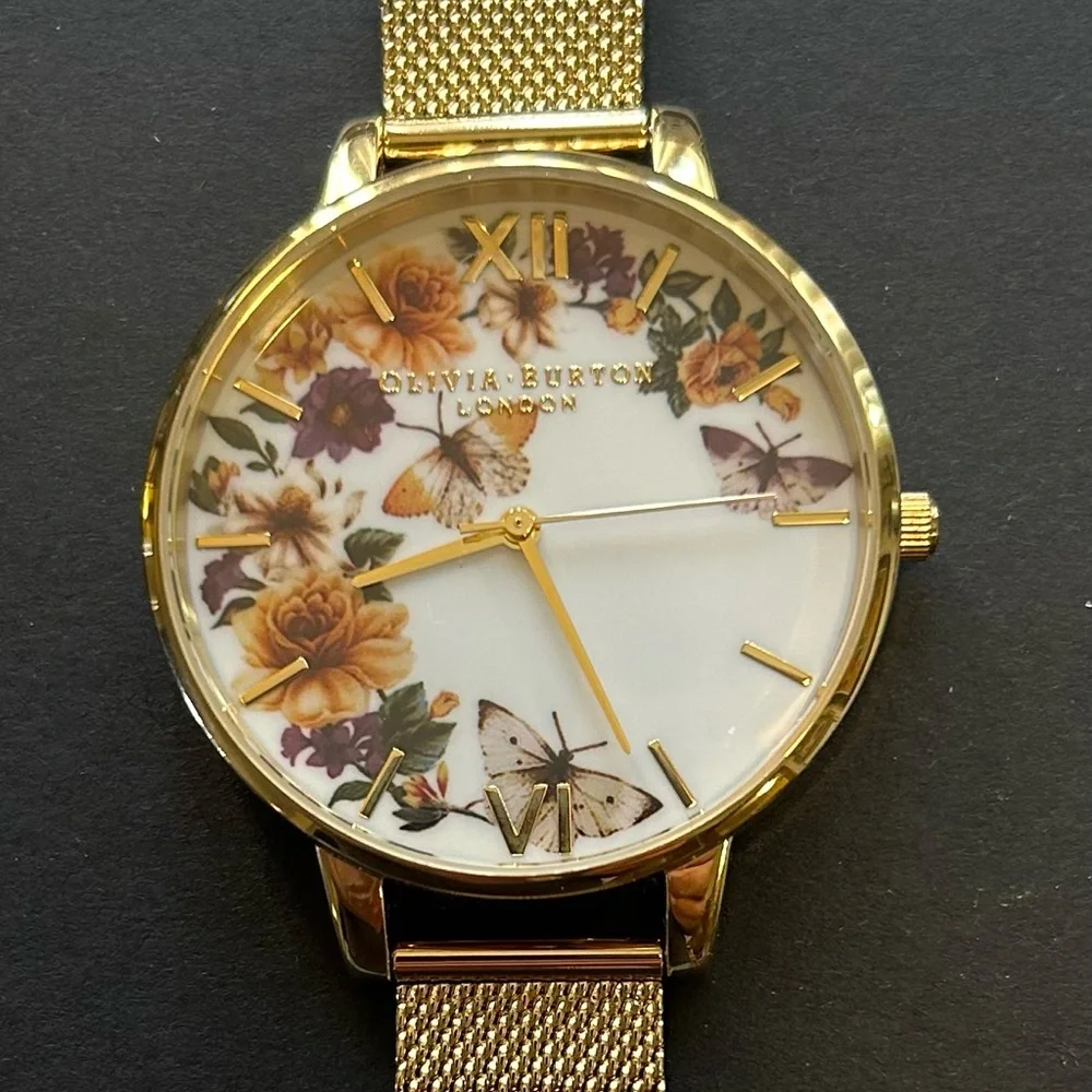 Olivia Burton Enchanted Garden Watch With 38mm White Floral Face & MeshBracelet